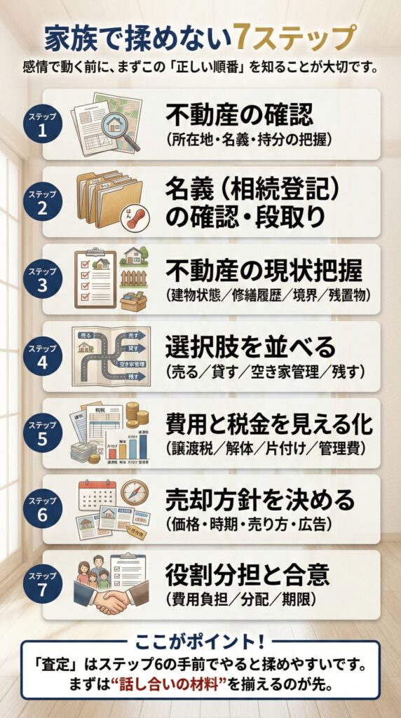 ④ 家族で揉めない「進め方7ステップ」（ロードマップ）